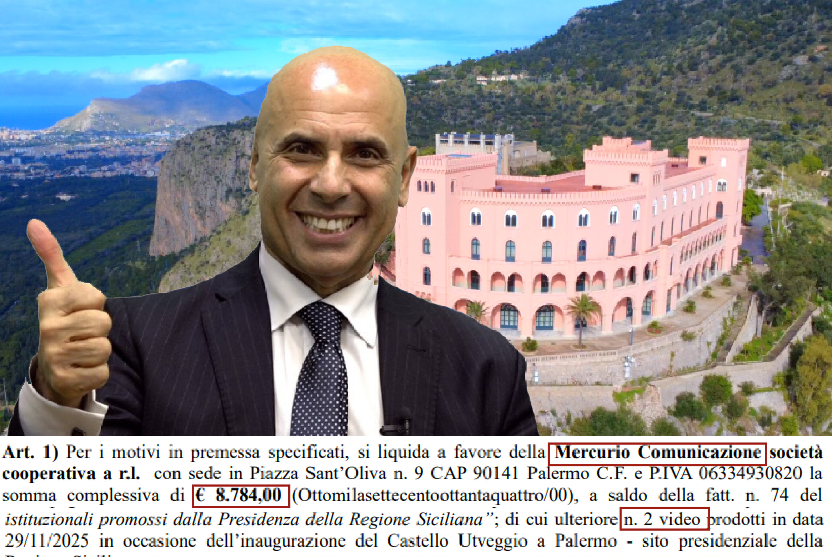 Schifani paga al solito Scaglione altri 9mila euro per due video (totale 6 minuti) per la riapertura di Castello Utveggio